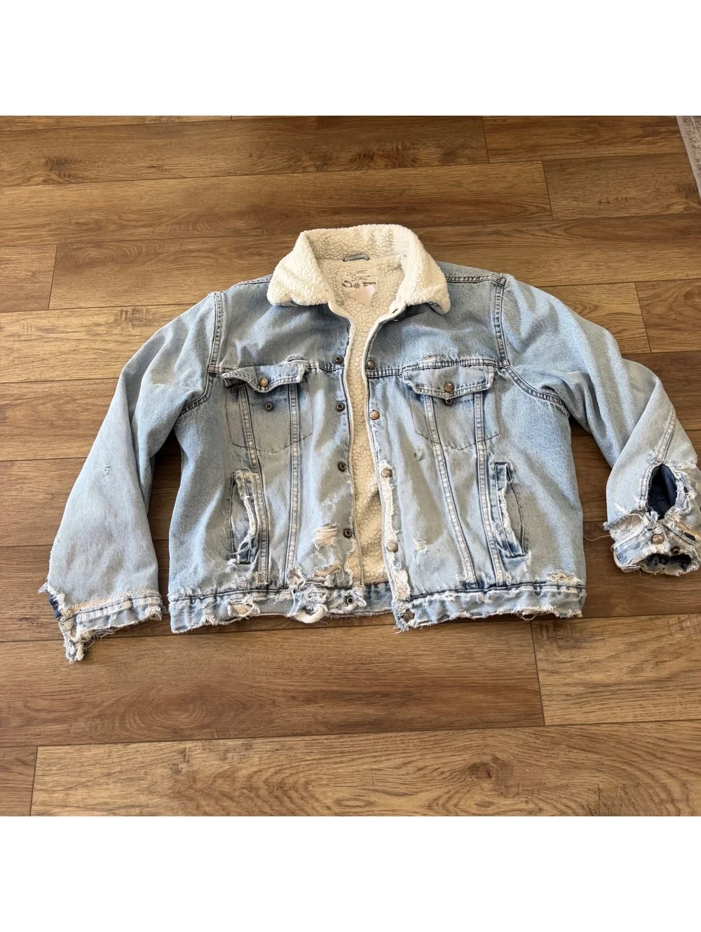 Vtg Silver Spur Western Sherpa Denim Jacket Thrashed XL